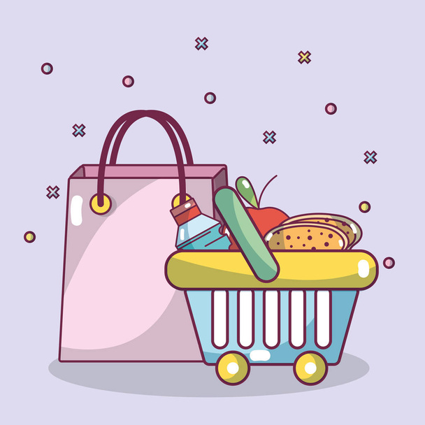 ショッピングの朝食食品とキャリー バッグ ベクトル イラスト グラフィック デザイン - ベクター画像