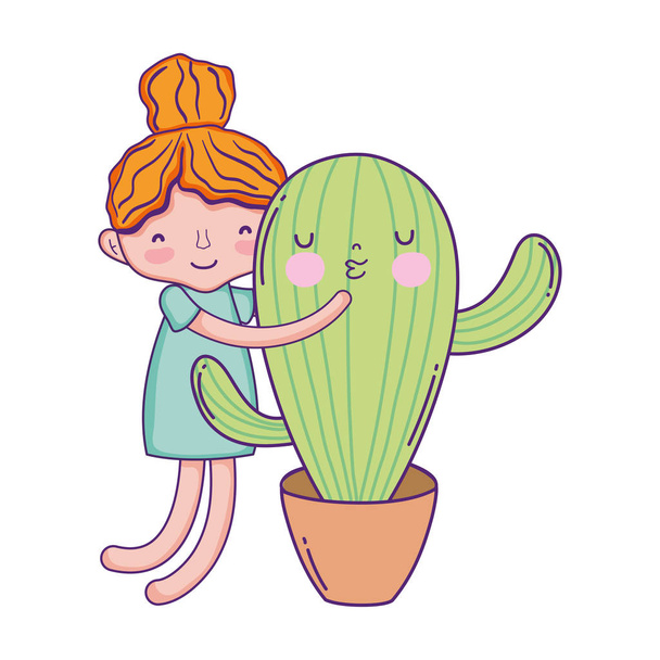 bambina con cactus kawaii personaggio vettore illustrazione disegno
 - Vettoriali, immagini