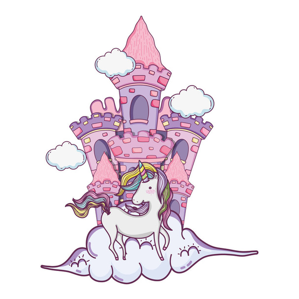 château de conte de fées avec licorne dans les nuages vectoriel illustration design
 - Vecteur, image