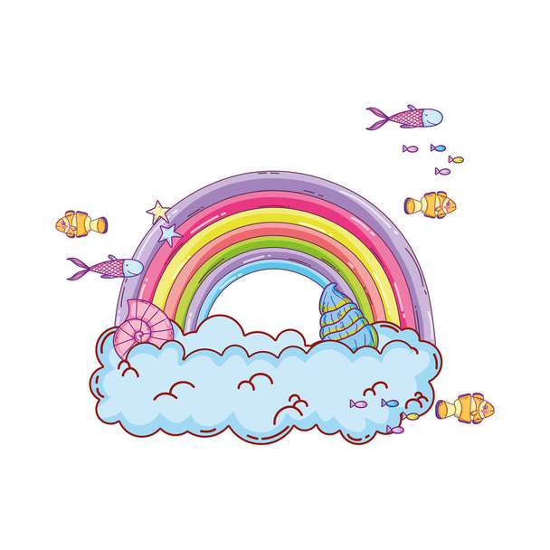 arco iris lindo con nubes bajo el mar vector escena ilustración diseño
 - Vector, Imagen
