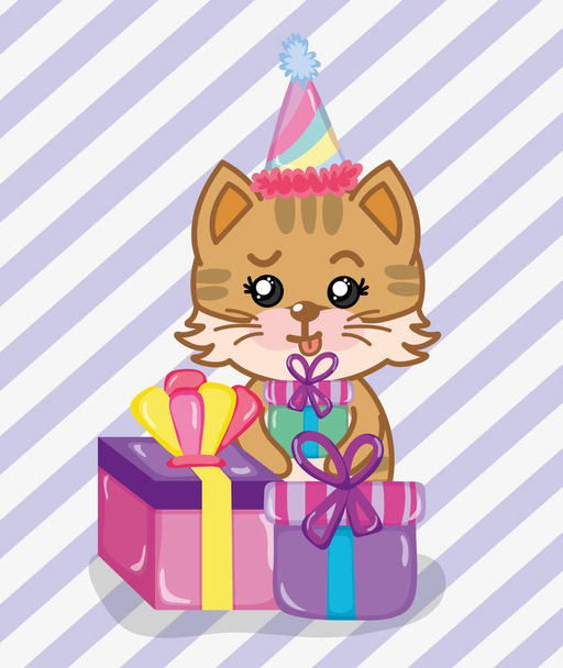 вечірка на день народження з милими котячими мультфільмами Векторні ілюстрації графічний дизайн
 - Вектор, зображення