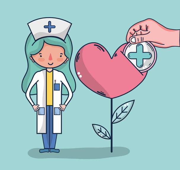 don de sang femme infirmière et santé cardiaque dessin animé vectoriel illustration conception graphique
 - Vecteur, image