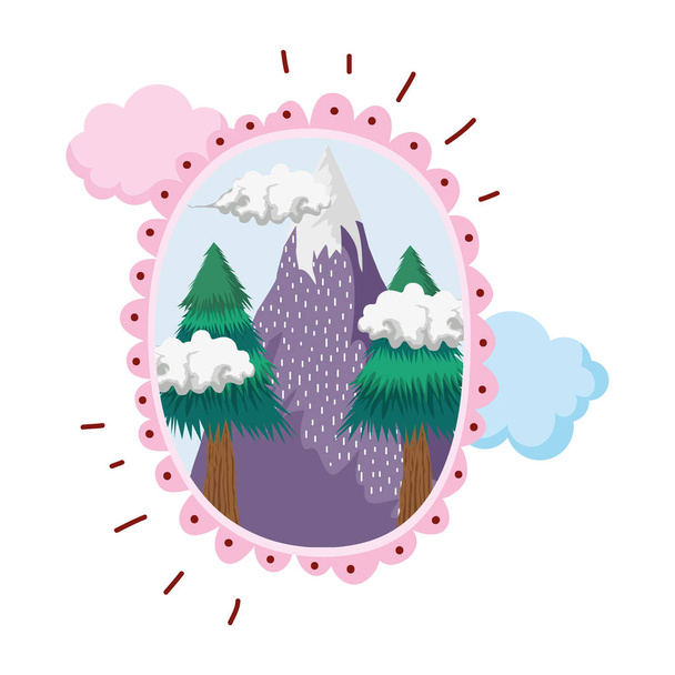paysage avec neige montagne circulaire cadre vectoriel illustration design
 - Vecteur, image