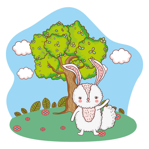 schattige kleine konijn teken in het kamp vector illustratie ontwerp - Vector, afbeelding