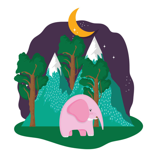 Elefant rosa in der Landschaft in der Nacht Design - Vektor, Bild