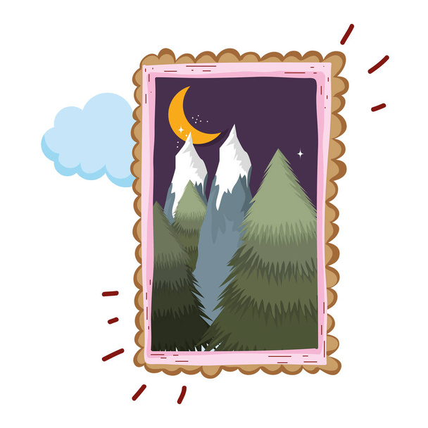 landscape with snow mountain square frame on night vector illustration - Vector, Image