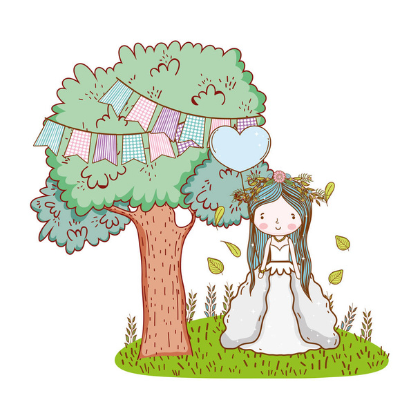 bride cute cartoon forest with trees vector illustration graphic design - Vector, Image
