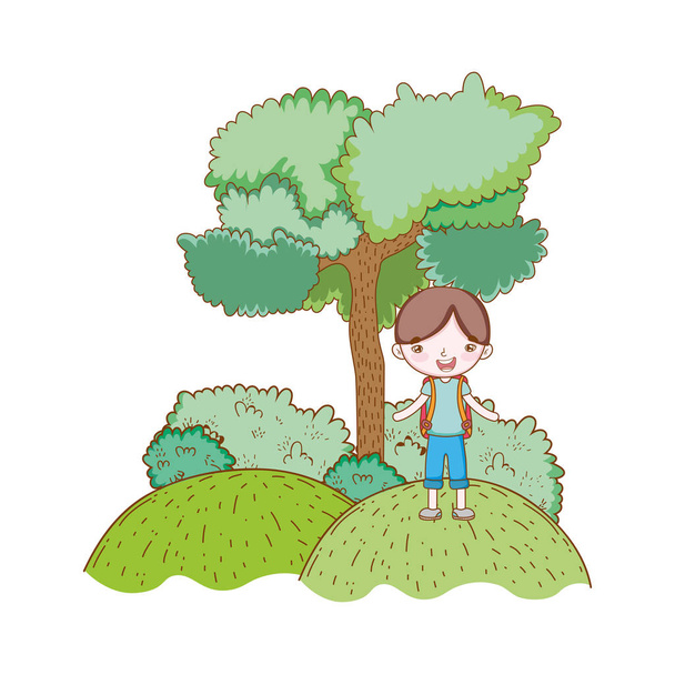 matkustaja ekologinen matkailu poika puu ja pensaikko vektori kuvitus graafinen suunnittelu
 - Vektori, kuva