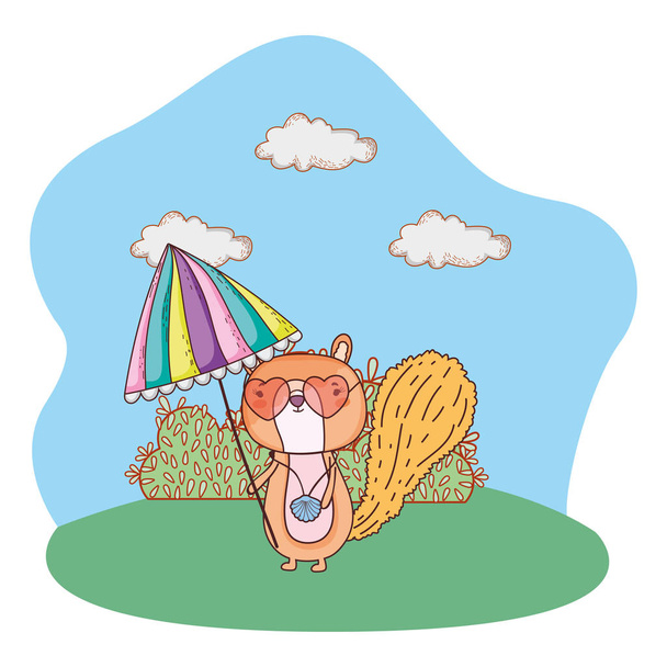 veverka s deštníkem a sluneční brýle v oblasti vektorové ilustrace - Vektor, obrázek