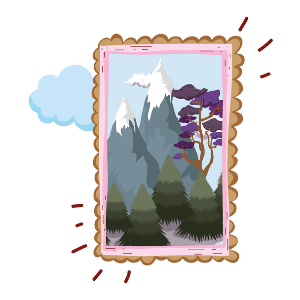 краєвид зі сніжною гірською квадратною рамкою Векторний дизайн ілюстрації
 - Вектор, зображення
