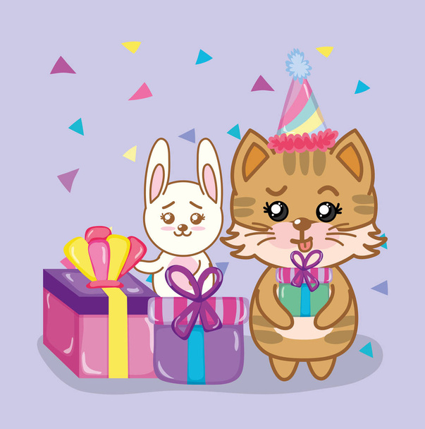 День народження вечірка з милими дикими тваринами мультфільми Векторні ілюстрації графічний дизайн
 - Вектор, зображення