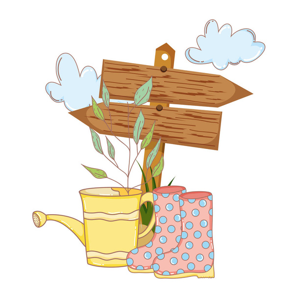 gardener boots rubber with flowers and arrows vector illustration design - Вектор,изображение