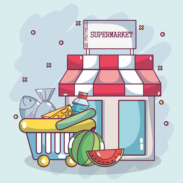 Produtos alimentares e compras de supermercados
 - Vetor, Imagem