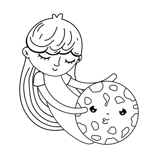 little girl with sweet cookie kawaii character vector illustration design - Vector, Image