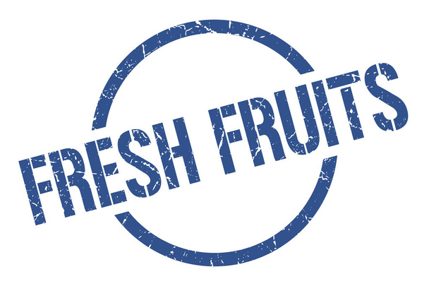 fresh fruits blue round stamp - ベクター画像