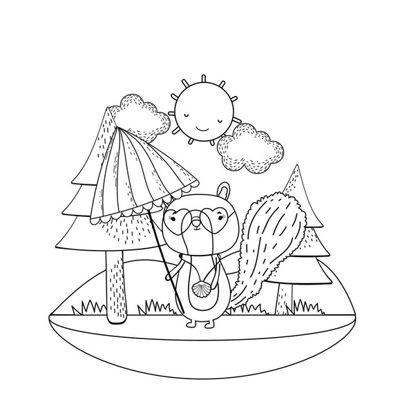 傘とフィールドのベクトル図にサングラスのシマリス - ベクター画像