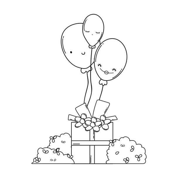 Birthday gift box and balloons bushes vector illustration graphic design - Vector, Image
