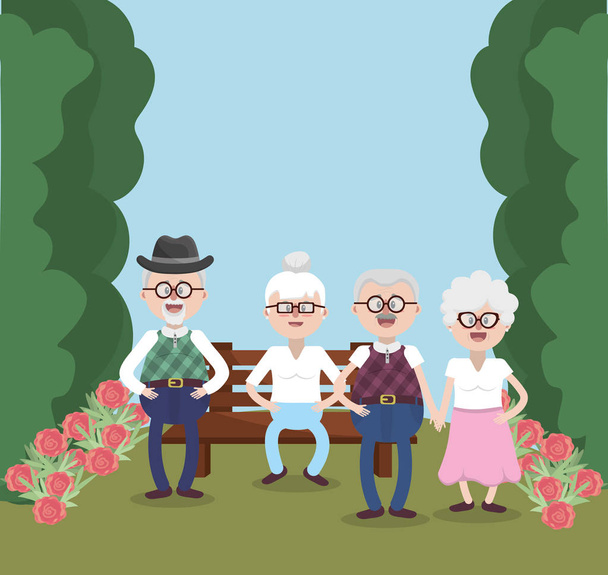 Бабушка и дедушка пожилая пара на векторной иллюстрации сада графический дизайн
 - Вектор,изображение