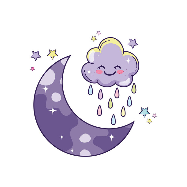 Clouds and moon cute cartoons vector illustration graphic design - Vector, Image