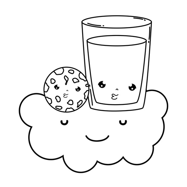 ποτήρι γάλα με cookie kawaii χαρακτήρα διανυσματικά Εικονογράφηση Σχεδιασμός - Διάνυσμα, εικόνα