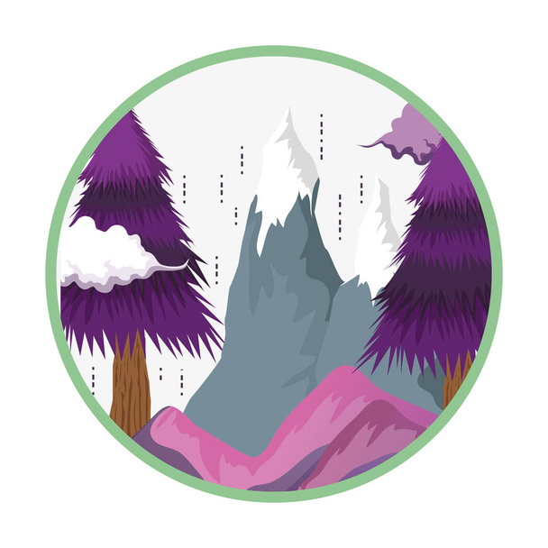 landscape with snow mountain circular frame vector illustration design - Vector, Image