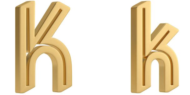 Gold metal k alphabet isolated on white background 3D illustration - 写真・画像