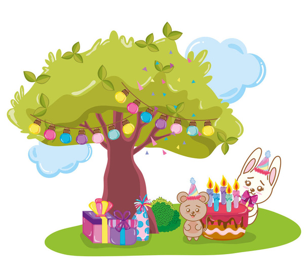 вечірка на день народження з милим кроликом мультфільм Векторні ілюстрації графічний дизайн
 - Вектор, зображення