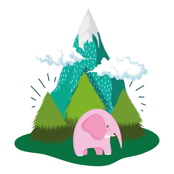 cute elephant pink in the landscape vector illustration design - Вектор, зображення