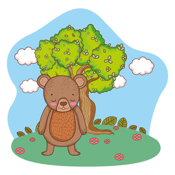 niedlicher kleiner Bär im Camp-Vektor-Illustrationsdesign - Vektor, Bild