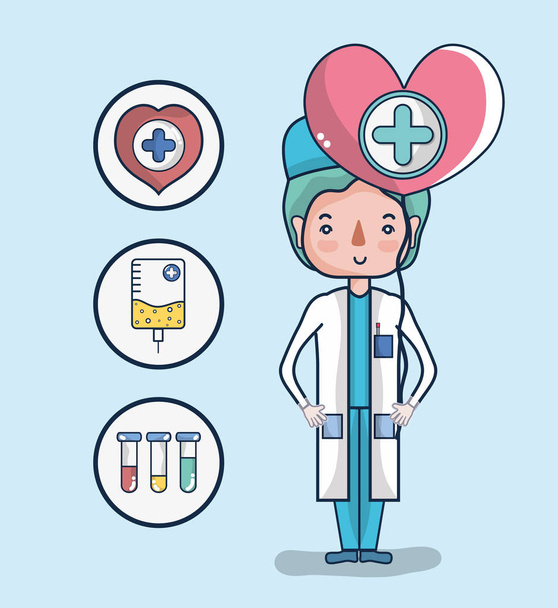 Arzt mit Stichprobe Analyse Artikel Herz Gesundheit Cartoon Vektor Illustration Grafik Design - Vektor, Bild
