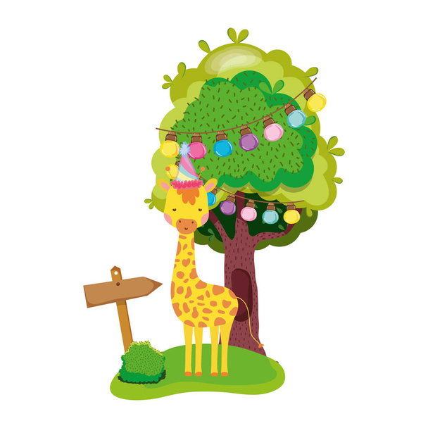 mignon et petite girafe avec chapeau de fête personnage vectoriel illustration design
 - Vecteur, image