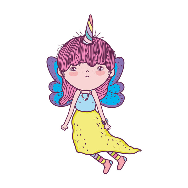 cute little fairy with unicorn horns character vector illustration design - Vector, Image