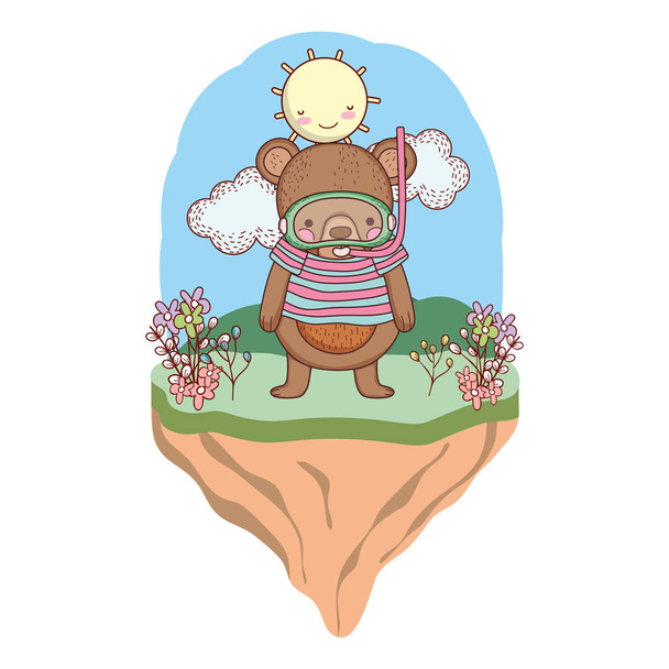 cute little bear with snorkel in the field vector illustration design - Vector, Image