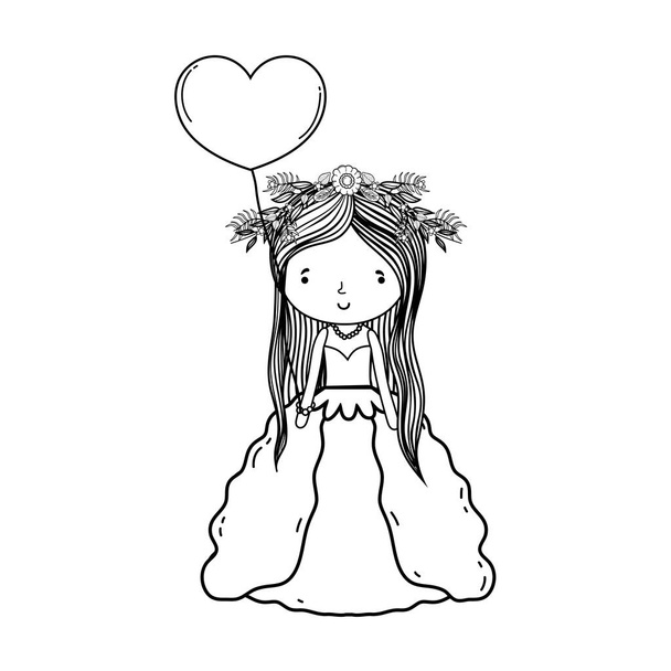 nevěsty, svatba s balon roztomilé kreslené vektorové ilustrace grafický design - Vektor, obrázek