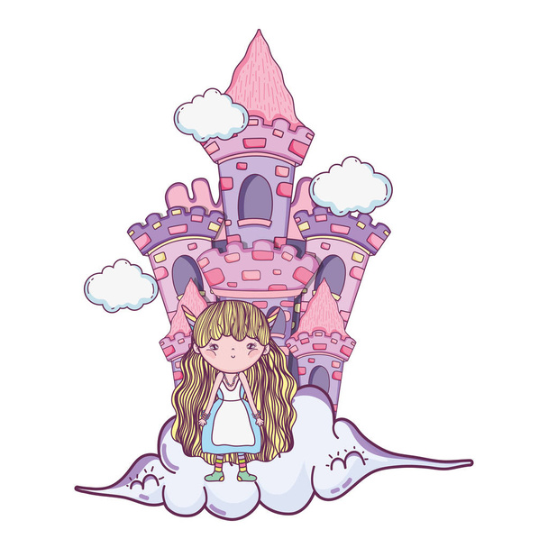мила маленька фея з замком у хмарах Векторний дизайн ілюстрації
 - Вектор, зображення