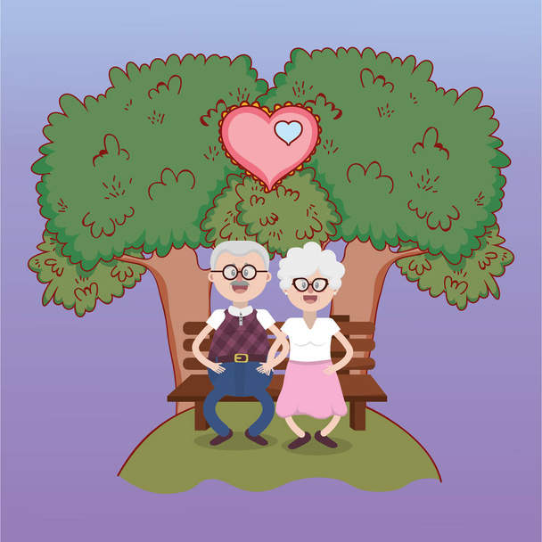 abuelos amor pareja juntos en parque dibujos animados vector ilustración diseño gráfico
 - Vector, Imagen