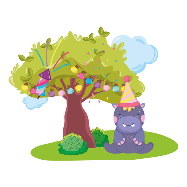 lindo y pequeño personaje hipopótamo con partido sombrero vector ilustración diseño
 - Vector, Imagen