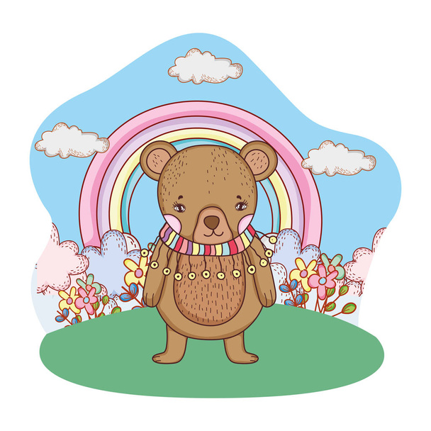 roztomilý medvídek se šálou v táboře vektorové ilustrace design - Vektor, obrázek