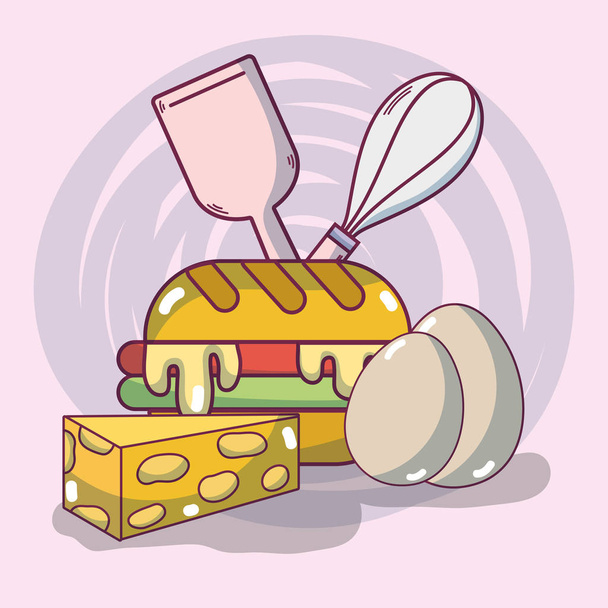 Snídaně sandwich a vejce se sýrem vektorové ilustrace grafický design - Vektor, obrázek