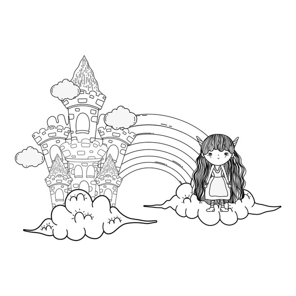 маленькая фея с замком с радугой в облаках векторные иллюстрации дизайн
 - Вектор,изображение