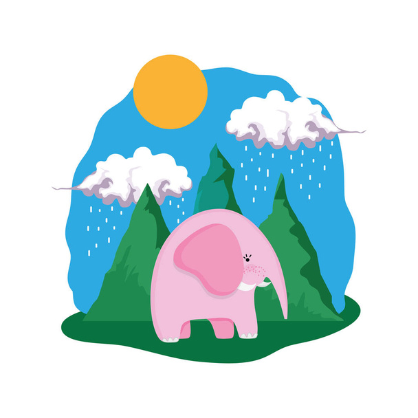 niedlichen Elefanten rosa in der Landschaft Vektor Illustration Design - Vektor, Bild