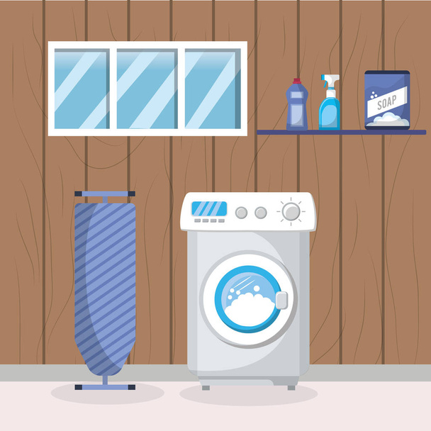 Empty laundry room with appliances vector illustration graphic design - Vector, Image