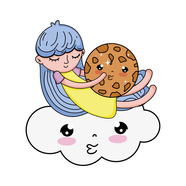 niña con dulce cookie kawaii carácter vector ilustración diseño
 - Vector, imagen