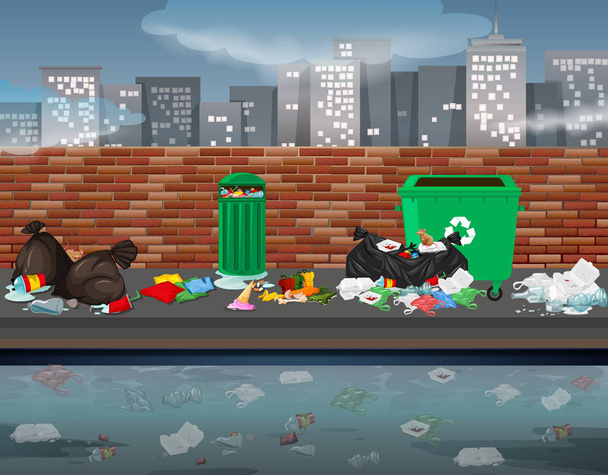 Abfall in der Stadtlandschaft Illustration - Vektor, Bild