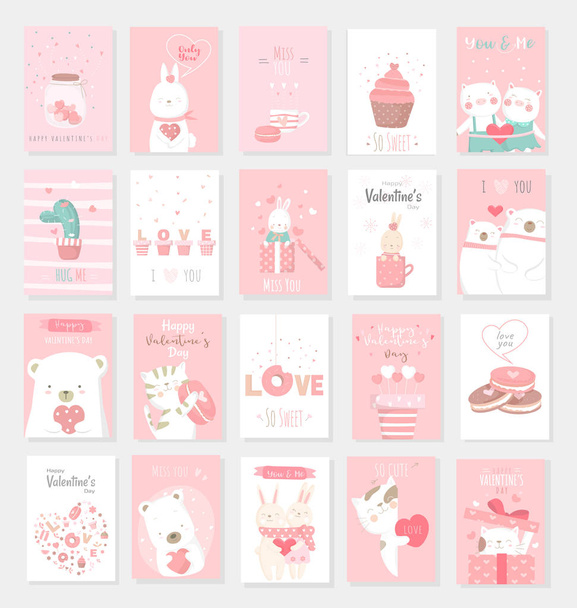 Valentine's Day background with cute baby animal cartoon - Vector, Imagen