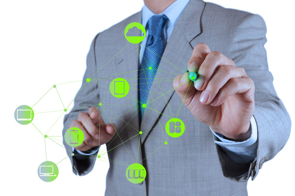Businessman working with a Cloud Computing diagram on the new co - Photo, Image