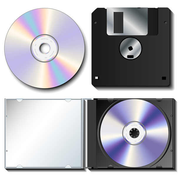 realistische cd en diskette set - Vector, afbeelding