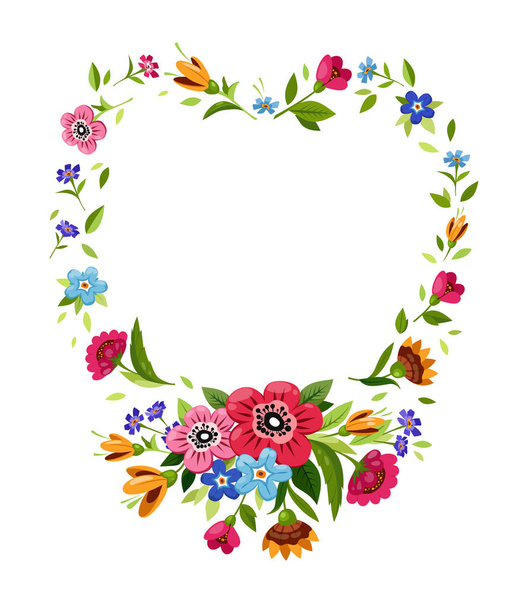 Flower frame in heart shape.Vector floral frame.Illustration with flower wreath with flowers. Symbol of romantic,passion - Διάνυσμα, εικόνα