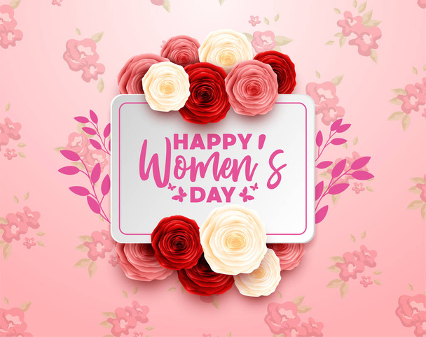 Happy International Women's Day with rose background - ベクター画像