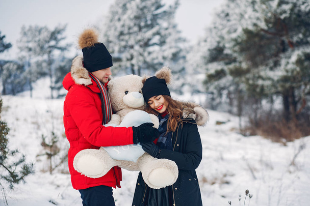 Loving couple walking in a winter park - Valokuva, kuva
